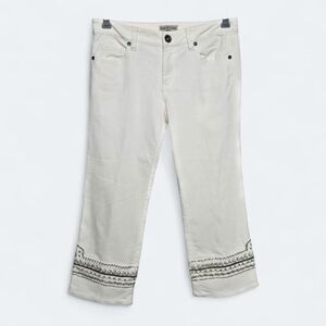 Max Studio Jeans Cropped Pants Embroidered Sequin Stretch Cotton Sz 4 Ivory